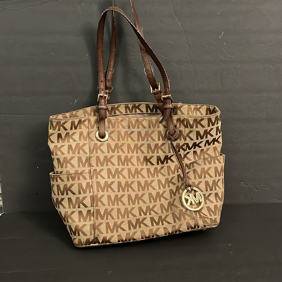 Michael Kors Brown Gold Signature Monogram Jacquard Canvas Tote - Picture 3 of 16